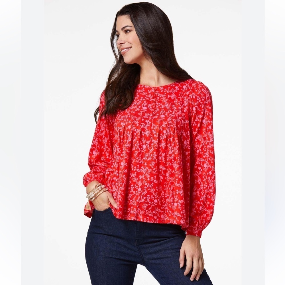 Pink & Red Floral Boho Swing Top Medium